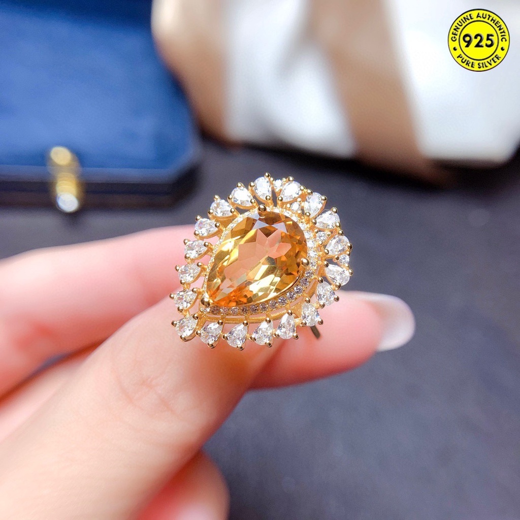 Cincin Batu Permata Citrine Alami Warna Kuning Untuk Wanita