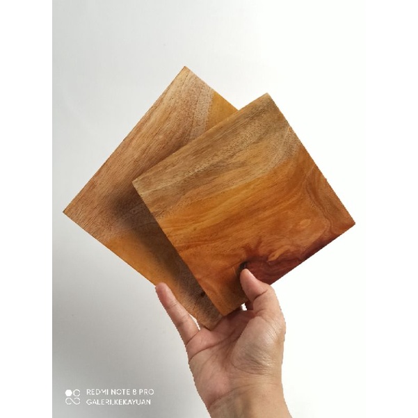 One Set Piring Kayu Mahoni | Piring Kotak Roti Bakar 2 Pcs | Unik Vintage Rustic Nordic Aesthetic