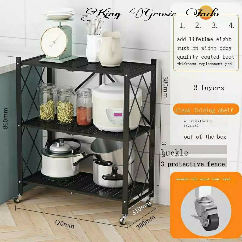 Rak Dapur Lipat 3 Tingkat Multifungsi / Rak Penyimpanan 3 Susun / Kitchen Rack Multi Layer