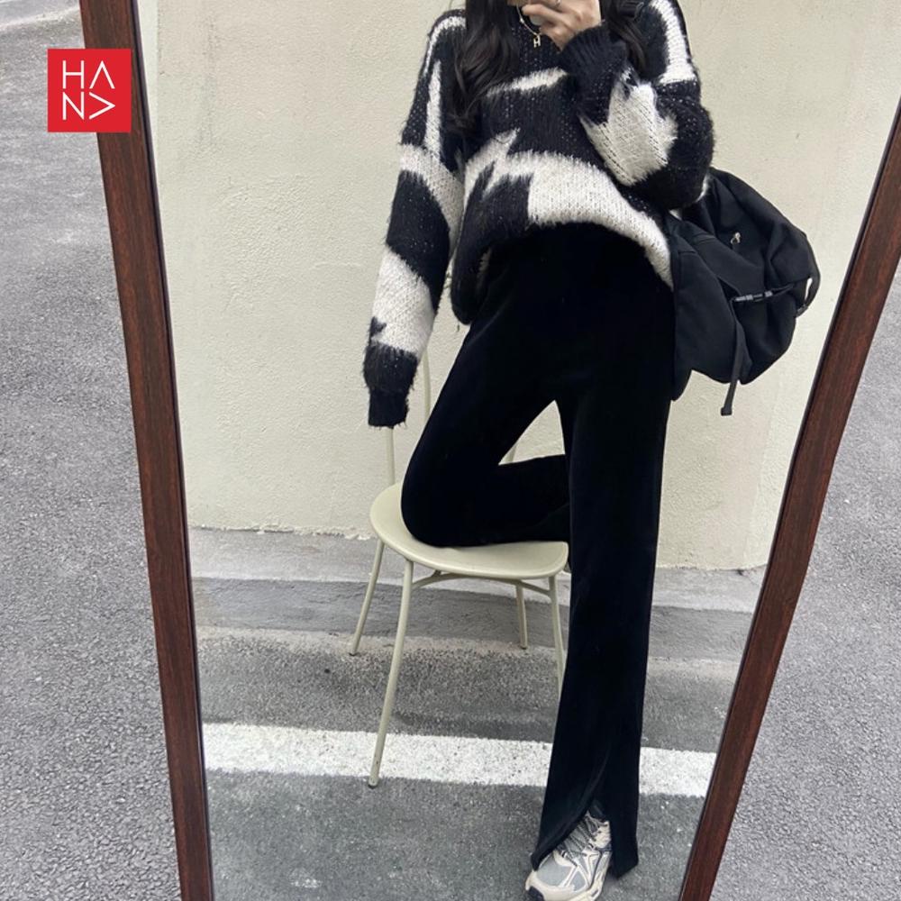 Hanafashion - Meredith Velvet Slit Pants Celana Panjang Bludru Velvet Wanita Murah- Lp089