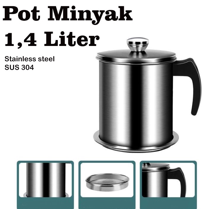 Tempat Penyaring Wadah Minyak Bekas Kapasitas Besar 1,4 Liter Bahan Stainless Steel Anti Slip Peralatan Dapur Import - CF-19 - Comfort Homes