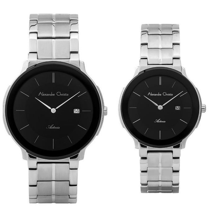 Alexandre Christie AC 8615 Couple Pria Wanita Black Dial