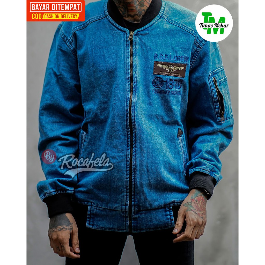 Jaket Jeans Pria Rocafela The News 100% Original ~ Jaket Jeans Bomber