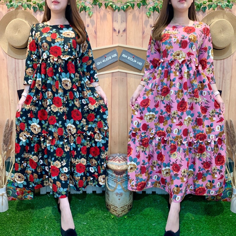 Ghaudens - Long Dress The Rose Ruffle Lengan 3/4 3011-33/34