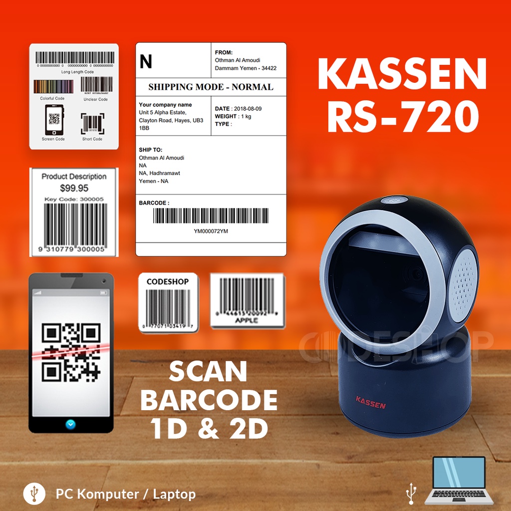 Scanner Barcode Kassen RS-720 Scanner Imager Omni Directional USB Serial