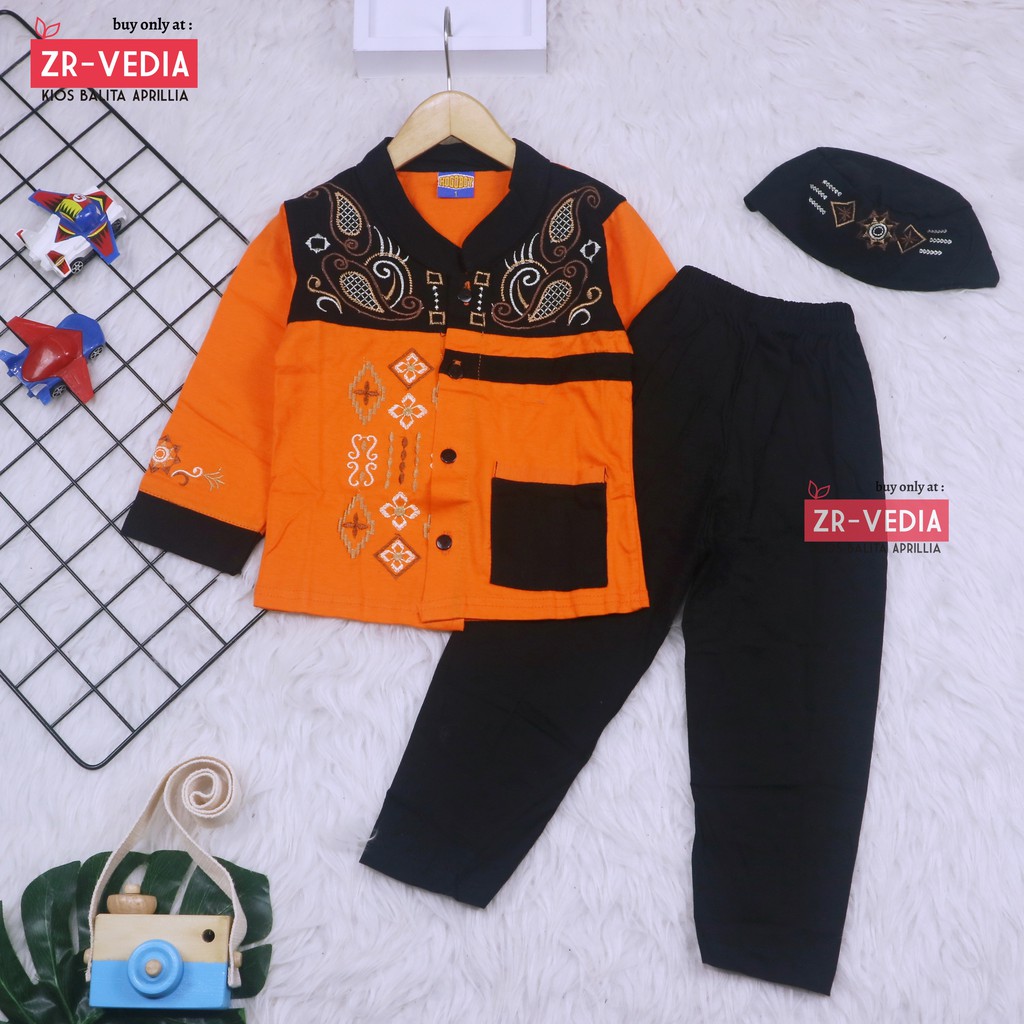 Baju Koko Kurta uk 1-2 Tahun / Setelan Muslim Anak Laki Laki PREMIUM BORDIR Bayi Balita Polos Turki