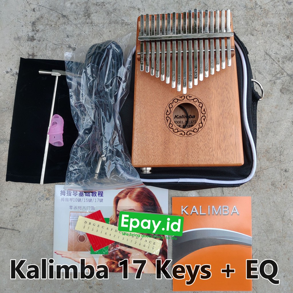 Kalimba 17 Keys Mahogany EQ Mic Built in Pickup Colok ampli Piano