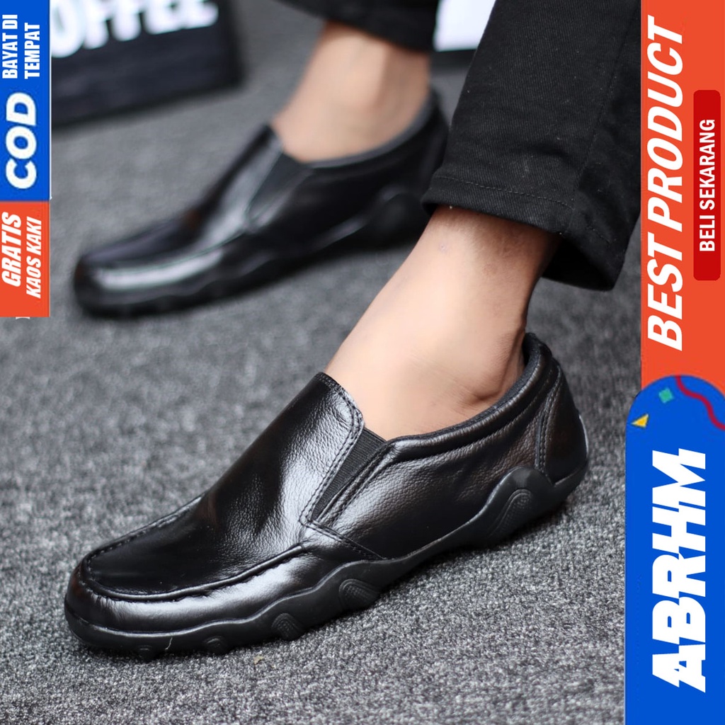 Abrhm Baran - Sepatu Formal Casual Pria Pantofel Kulit Asli Kerja Hitam