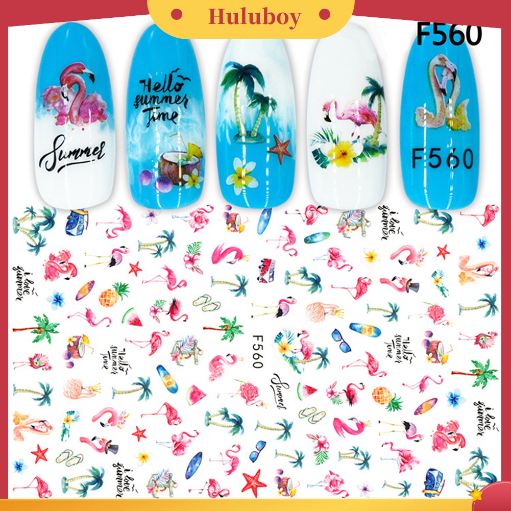 Huluboy Huluboy♡ Stiker Kuku 3D Super Tipis Motif Huruf / Hewan / Buah / Daun Untuk Dekorasi Nail Art