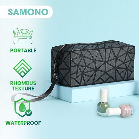 SAMONO SMB002 Dompet Kosmetik Multifungsi Persegi Panjang Anti Air Pouch Travel Hitam Polos PU