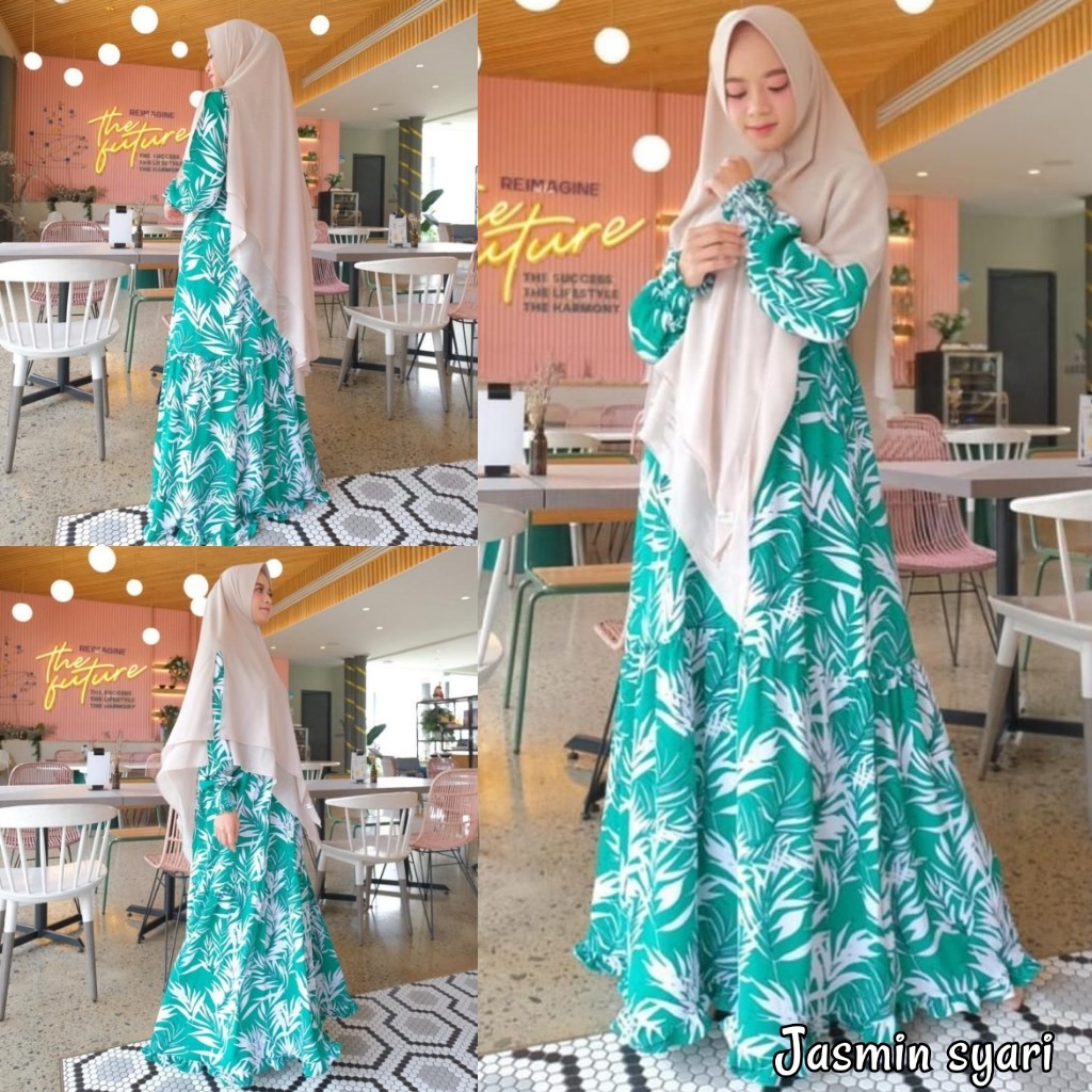 JASMIN Syar'i by Al zeera Gamis Syari Motif Abstrak Crepe Printing Khimar Ceruti Babydoll Busui ORIG