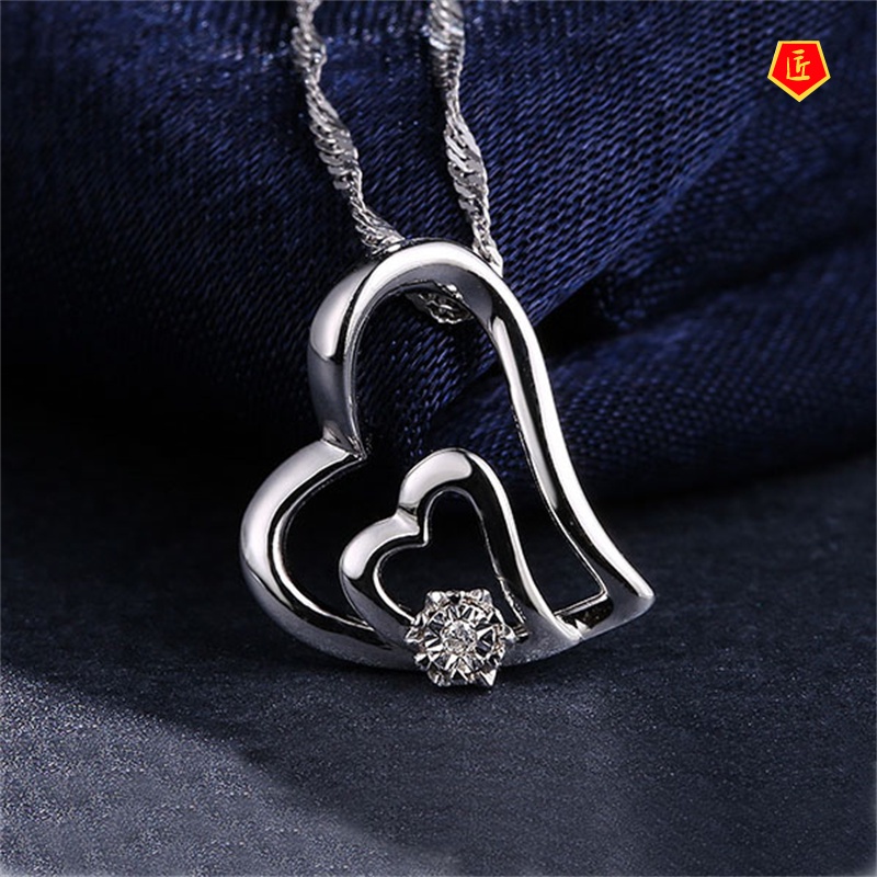 [Ready Stock]Korean Fashion Silver Heart-Shaped Zircon Pendant  Elegant Graceful