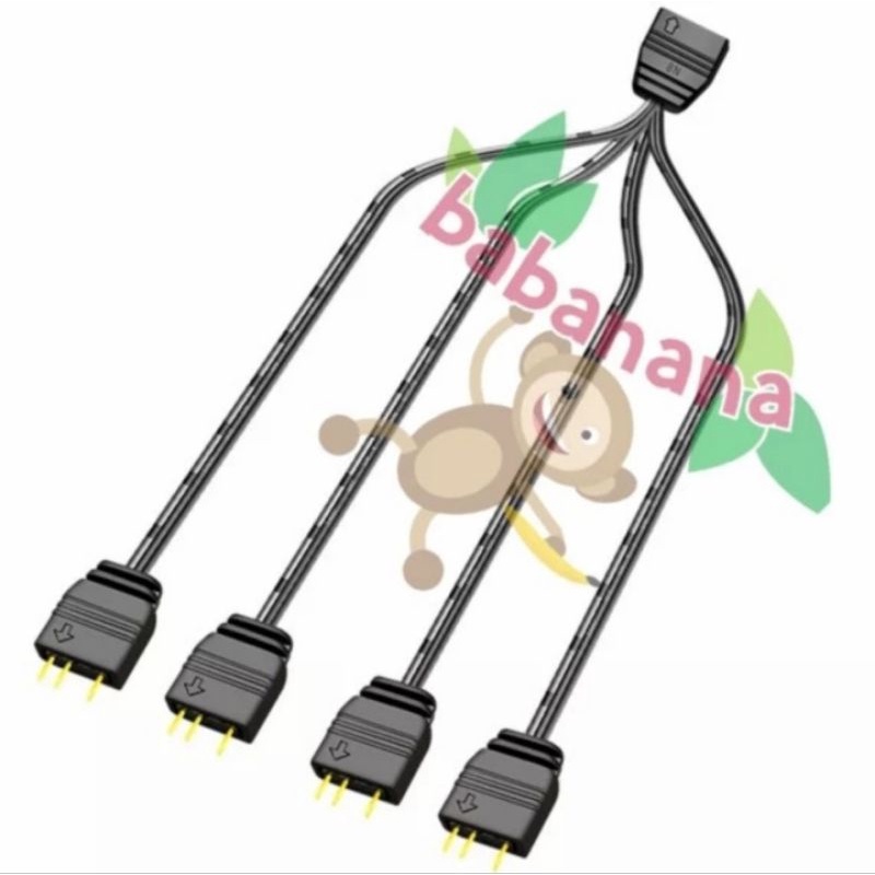 Coolmoon 5v 3 pin argb 1 to 4 splitter kabel cabang led kipas fan pc