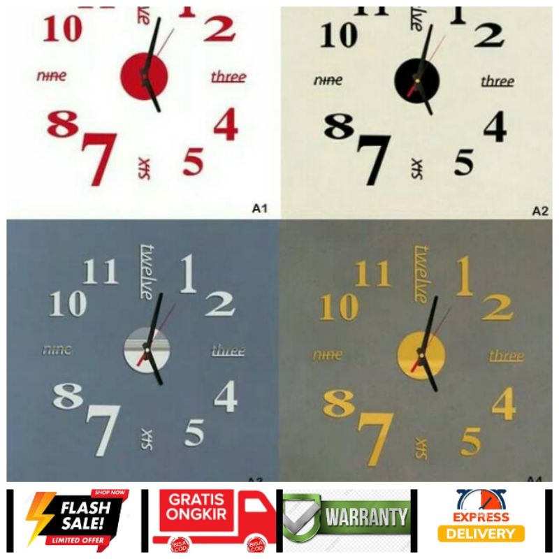 Jam Dinding 3d Stiker Tempel Dekorasi Rumah tweleve A