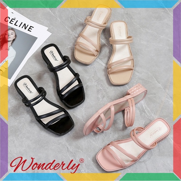713-1 Sandal Sepatu Wedges Wanita Ban 2 Wonderly Sendal Selop Cewek Jelly Karet Tawana-3