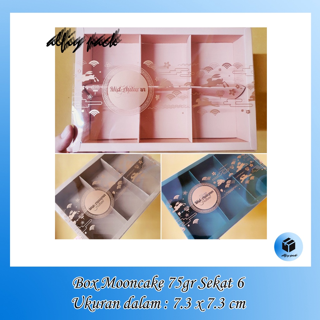 

1pack isi 5pcs DUS BOX KUE MOONCAKE 75gr KOTAK KUE BULAN MOON CAKE SEKAT 6 SLIDE MIKA BOX PACKAGING MOONCAKE EGGTART MIKA PRINT MID AUTUMN FESTIVAL