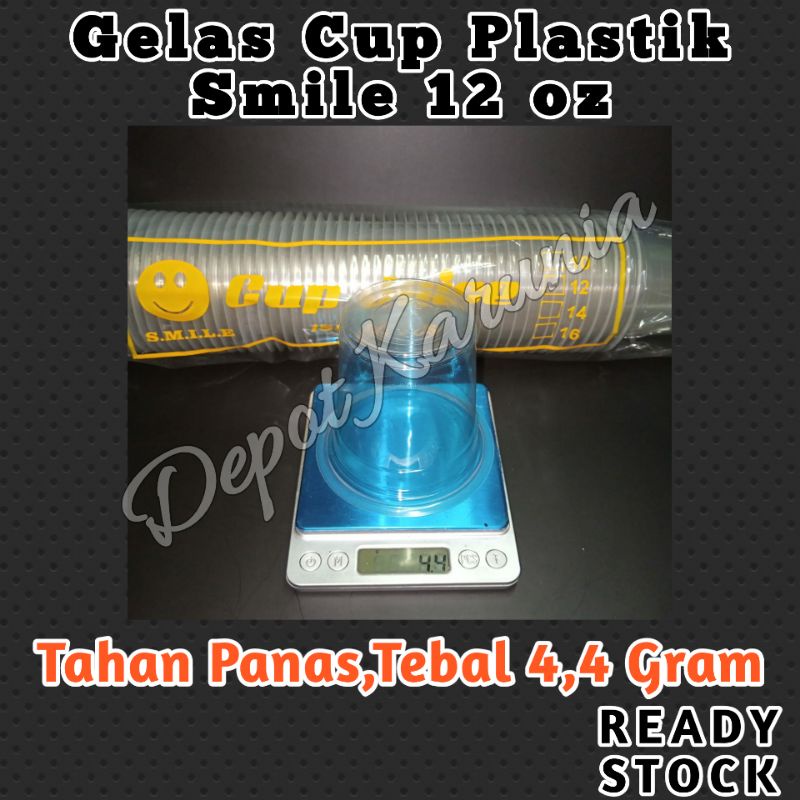 Gelas Cup Plastik Smile 12oz 14oz 16oz / Gelas Plastik Minuman Kekinian Tanpa Tutup Datar Domelid