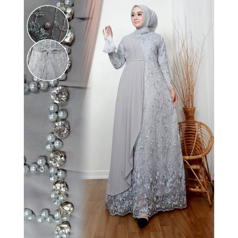 Permata Olshop / Kebaya Gamis Modern Tulle Brokat / Baju Gamis Konda¹ngan / Baju Kebaya Brukat / Gamis Seragam