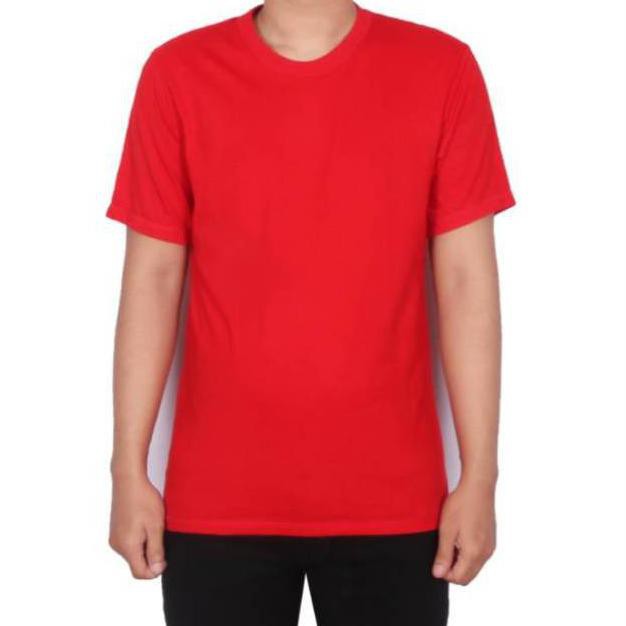 KAOS POLOS BAHAN COTTON COMBET 30S PRIA WANITA MERAH CERAH WAME POLOS BAPAK ANAK JEANS LEVIS