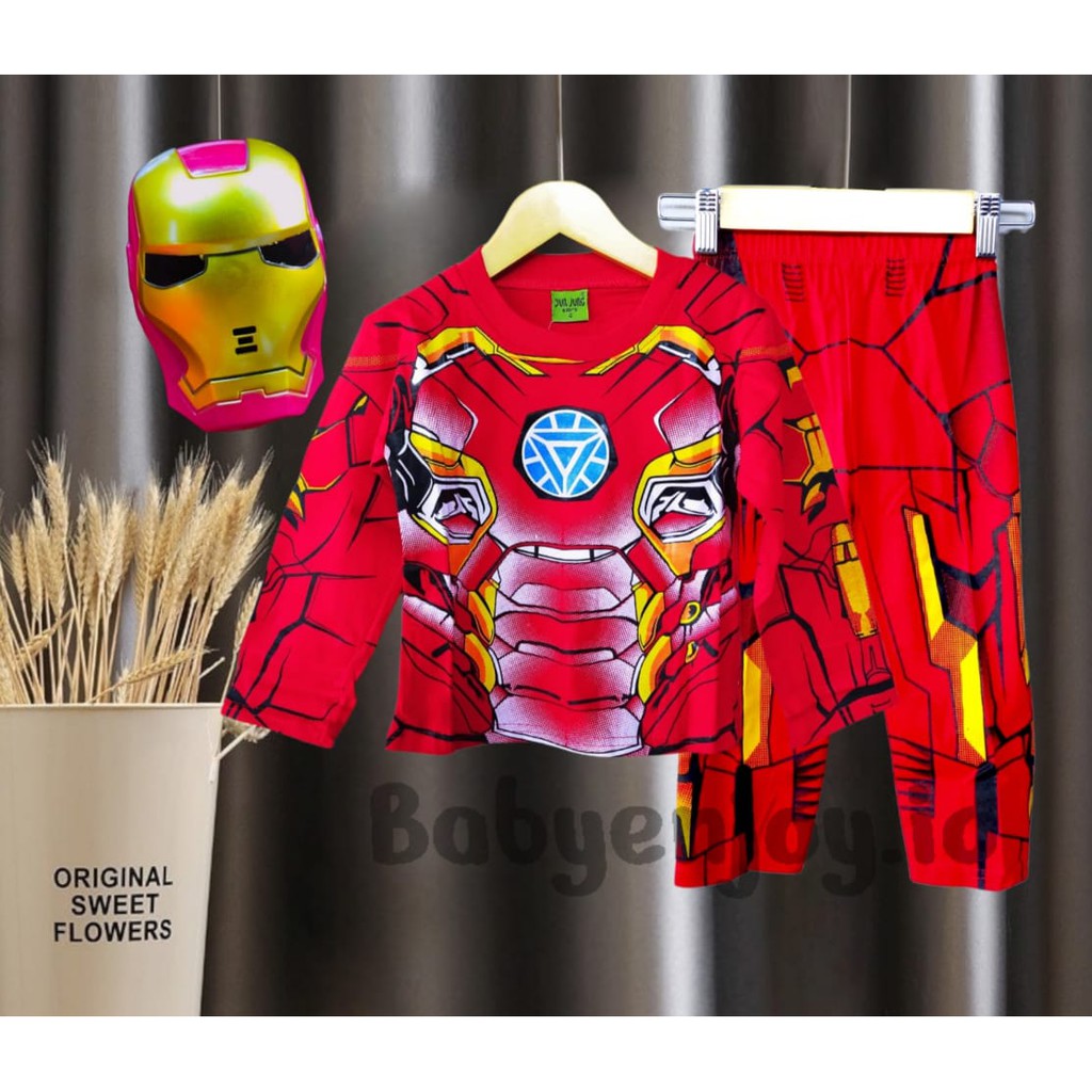 Setelan Anak Karakter  Super Hiro Iron Man Usia 1  Sampai 10 Tahun