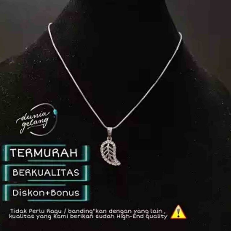 Kalung Titanium Daun Permata Liontin Heart Love Silver Anti Karat Tidak Luntur Tahan Air Wanita Pria