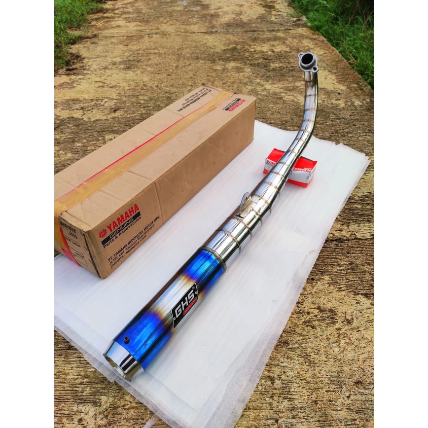 Knalpot GHS RX KING Standar Racing Chrome Cacing Ujung Biru Super Garing Istimewa