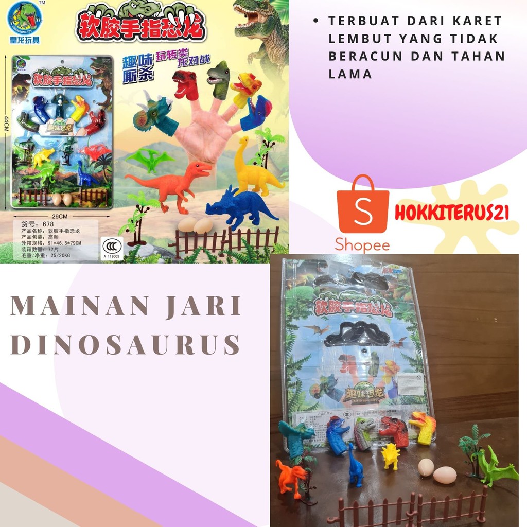 hokkiterus21 Mainan 15pc boneka dinosaurus jari karet anak dewasa