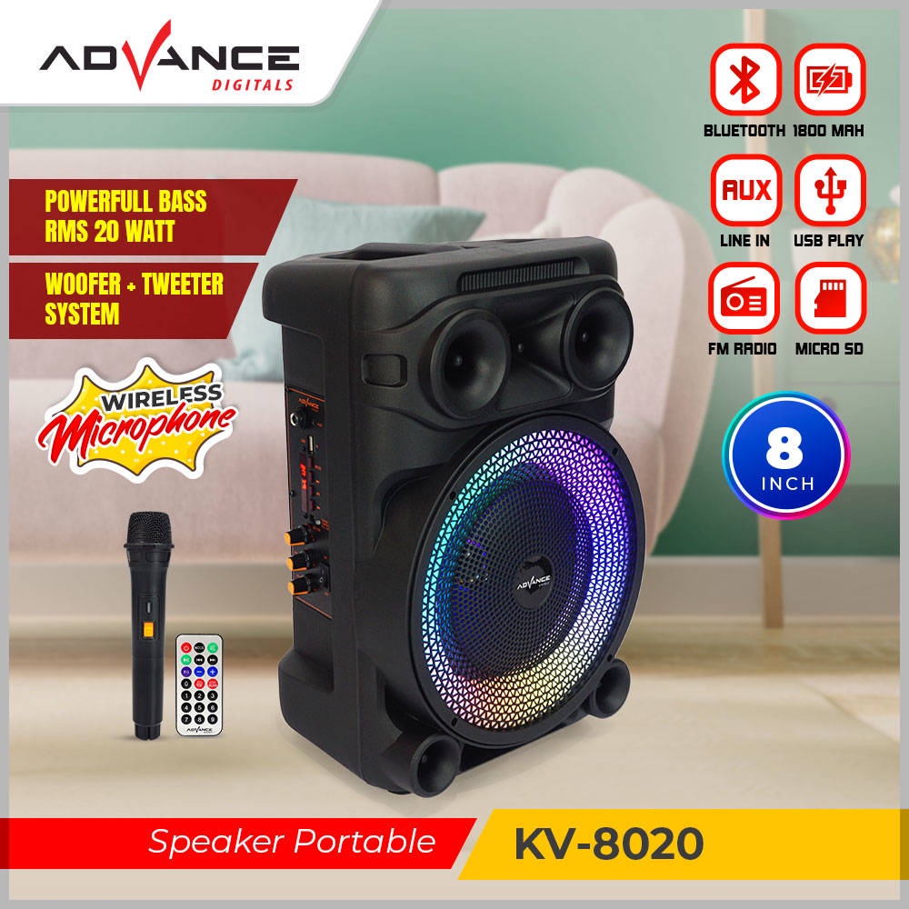 【READY STOCK】 Advance KV8020 Speaker Meeting Portable Rgb Led Speaker Bluetooth Microphone Duet I Garansi Resmi 1 Tahun