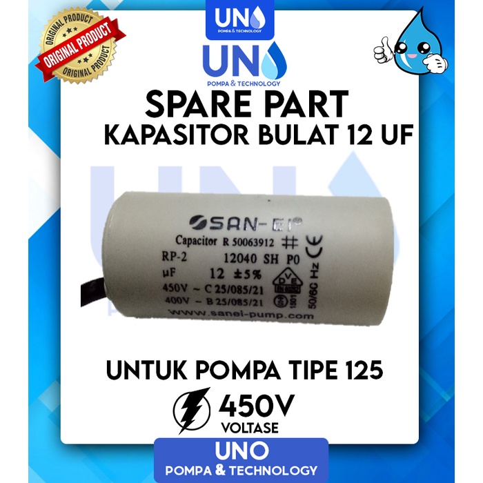 12 uf / 450 Volt SanEi Capacitor / Kapasitor Bulat Pompa Air