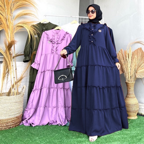 BISA COD - REFA MAXI DRESS SHAKILA PREMIUM 2UKURAN / GAMIS WANITA MUSLIM REMPEL SUSUN REFA DRESS FREE BROSS SHAKILA