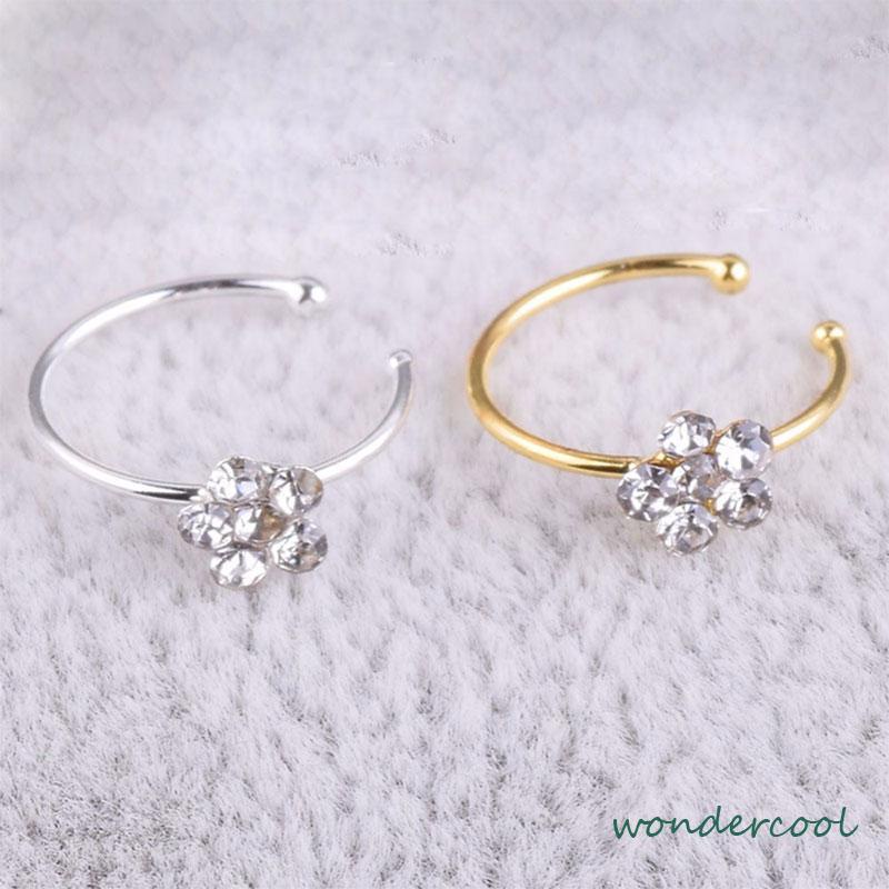 Cincin Stud Desain Bunga Plum Aksen Berlian Imitasi Sparkly Gaya Punk Untuk Hidung-Won