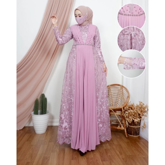 Gamis Tile Selendang Ceruty| Gamis| Gamis Pesta| Gamis Kondangan| Gamis Tile| Gamis Brukat|