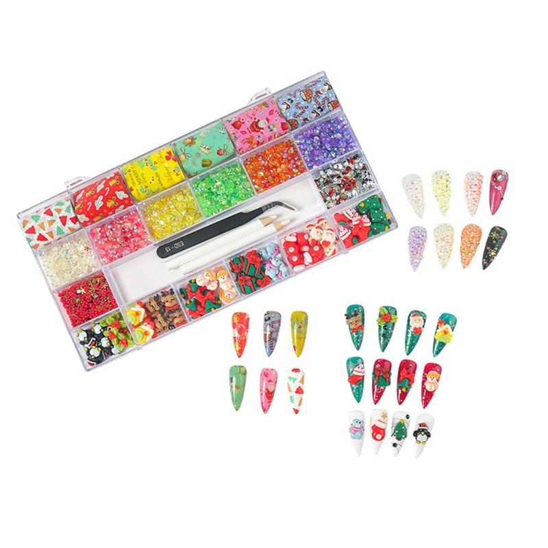 Stiker Stud Desain Santa Tema Natal Untuk Nail Art Charms