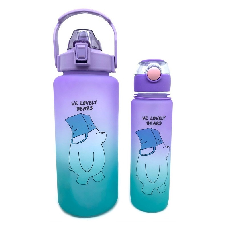 BOTOL MINUM 2IN1 GRADIASI BEAR / BOTOL MINUM 2 LITER DAN 800ML / BOTOL MINUM ANAK FREE STICKER 2D ANS0129