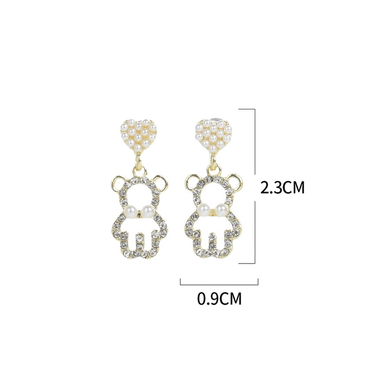 Anting Giwang Simple Elegan Model Beruang Dengan Mutiara + Kristal + Berlian Imitasi Untuk Wanita