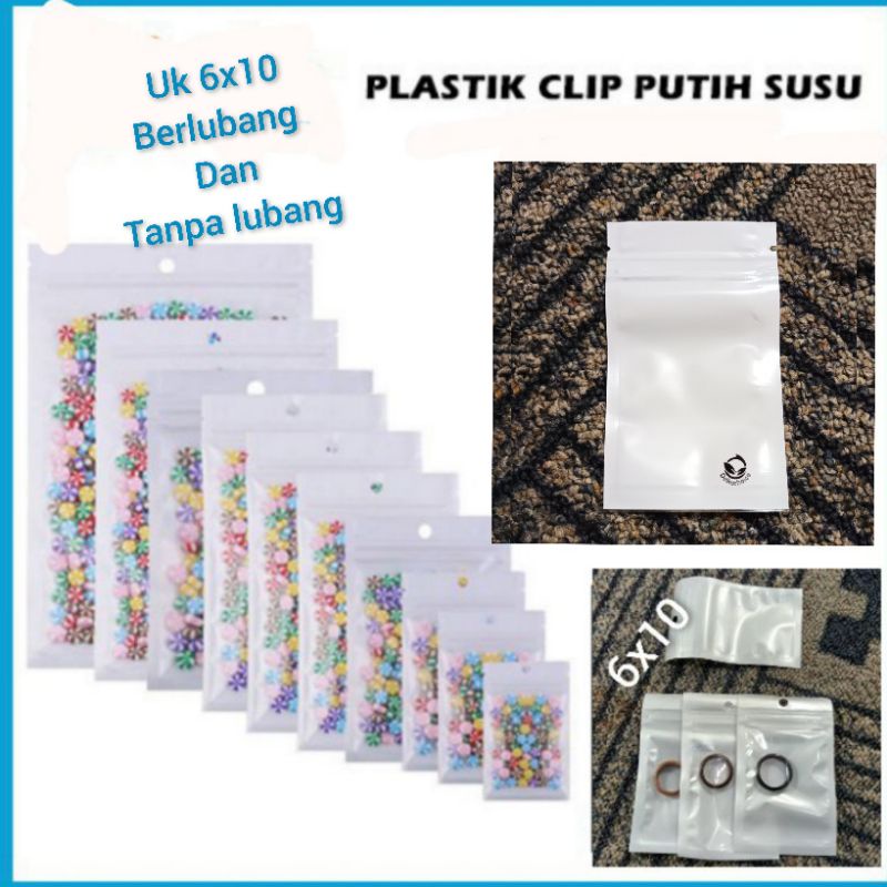 plastik klip 6x 10 putih susu untuk aksesoris