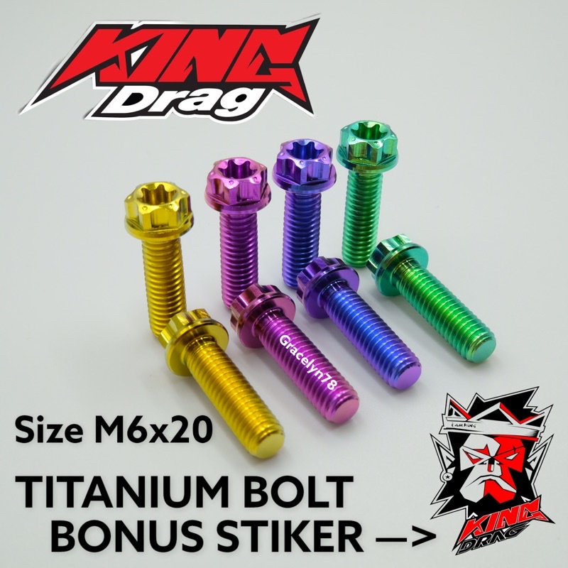 baut TITANIUM m6x20 6x20 baut drat 10 panjang 2 cm ORIGINAL KING DRAG BOLT