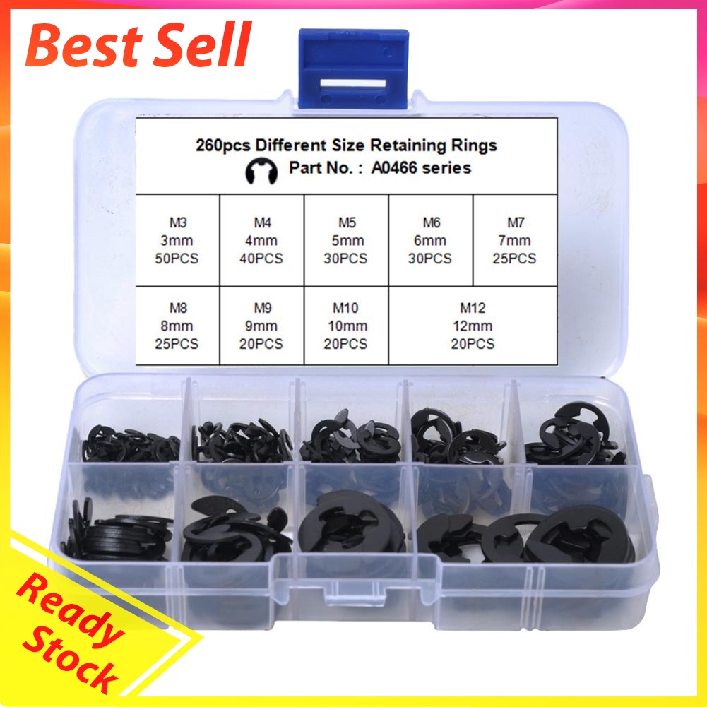 Carbon Spring Steel E-clip Snap Ring Assortment Circlip Retaining Ring Kit