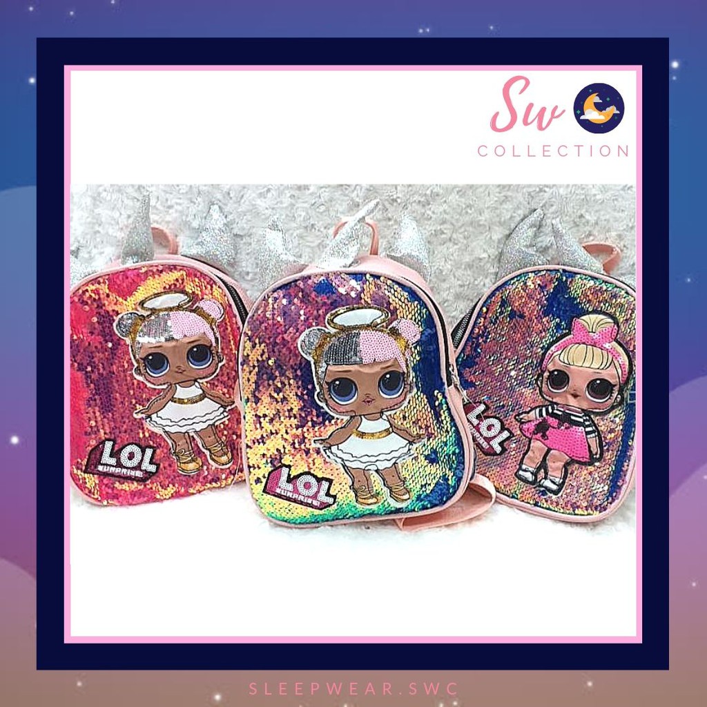 Tas Ransel LOL Tanduk Sequin LED / Backpack LOL Sequin LED / Tas LOL Sequin Tanduk LED