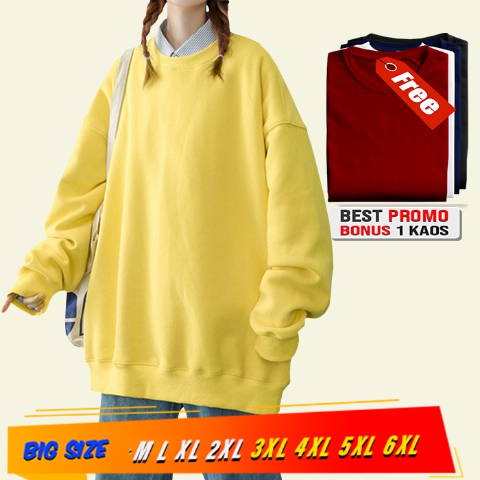 Sweater Wanita Hijab Kuning Polos Big Size M L XL XXL XXXL XXXXL XXXXXL Jaket Sweater Wanita Switer Jumbo Yellow