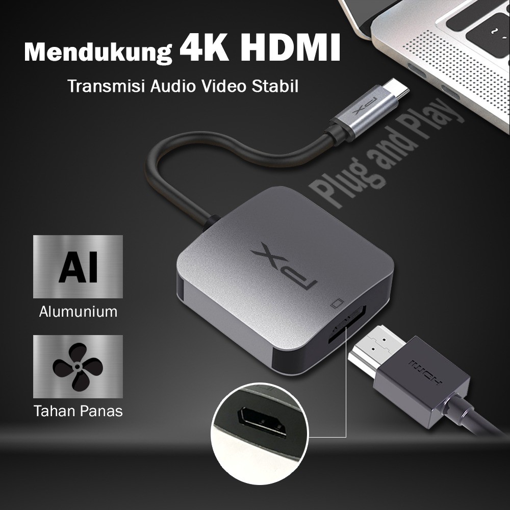 PX UCH-1H Hub Type C 3.1 Macbook Smartphone To HDMI Converter 4K UHD