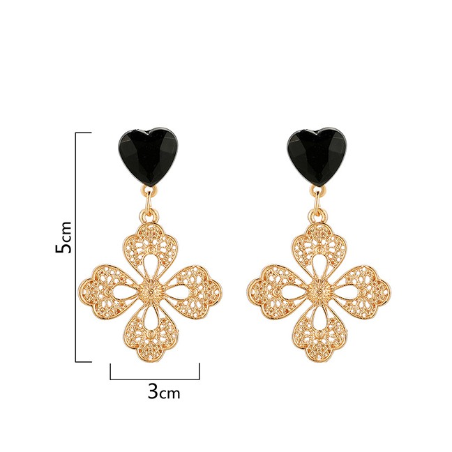 LRC Anting Tusuk Fashion Golden Zircon Love Flower Hollow Geometric K19284