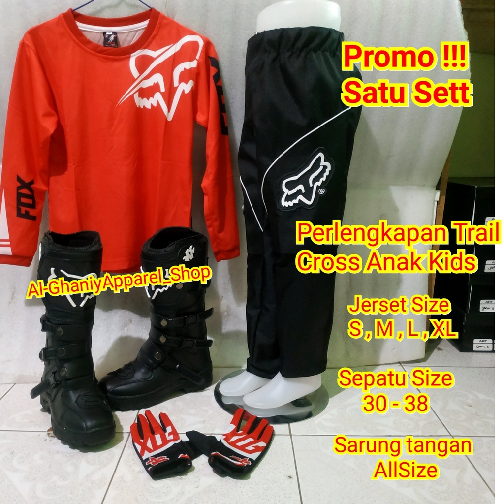 baju traill stelan anak offroad sepatu cross satu sett jersey sarung tangan