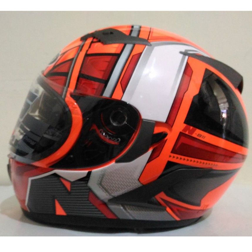 HELM  NJS  SHADOW   N - 811   KAIZER   ORANGE STABILLO   FREE  FLAT VISOR + TEAR OFF  CLEAR   PAKET 