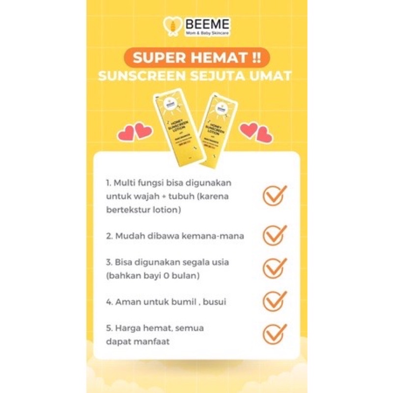 ❤️ MITRA RESMI ❤️ BEEME Honey Sunscreen Lotion with Niacinamide | cream Sunscreen  Lotion SPF50+++ With Niacinamide - Sunscreen Anak Bayi dan Dewasa 20gr