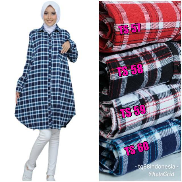 Tunik flanel/tunik/tunik kotak/hem tunik/tunik murah/kemeja tunik/hem kotak/tunik standart/tunik L