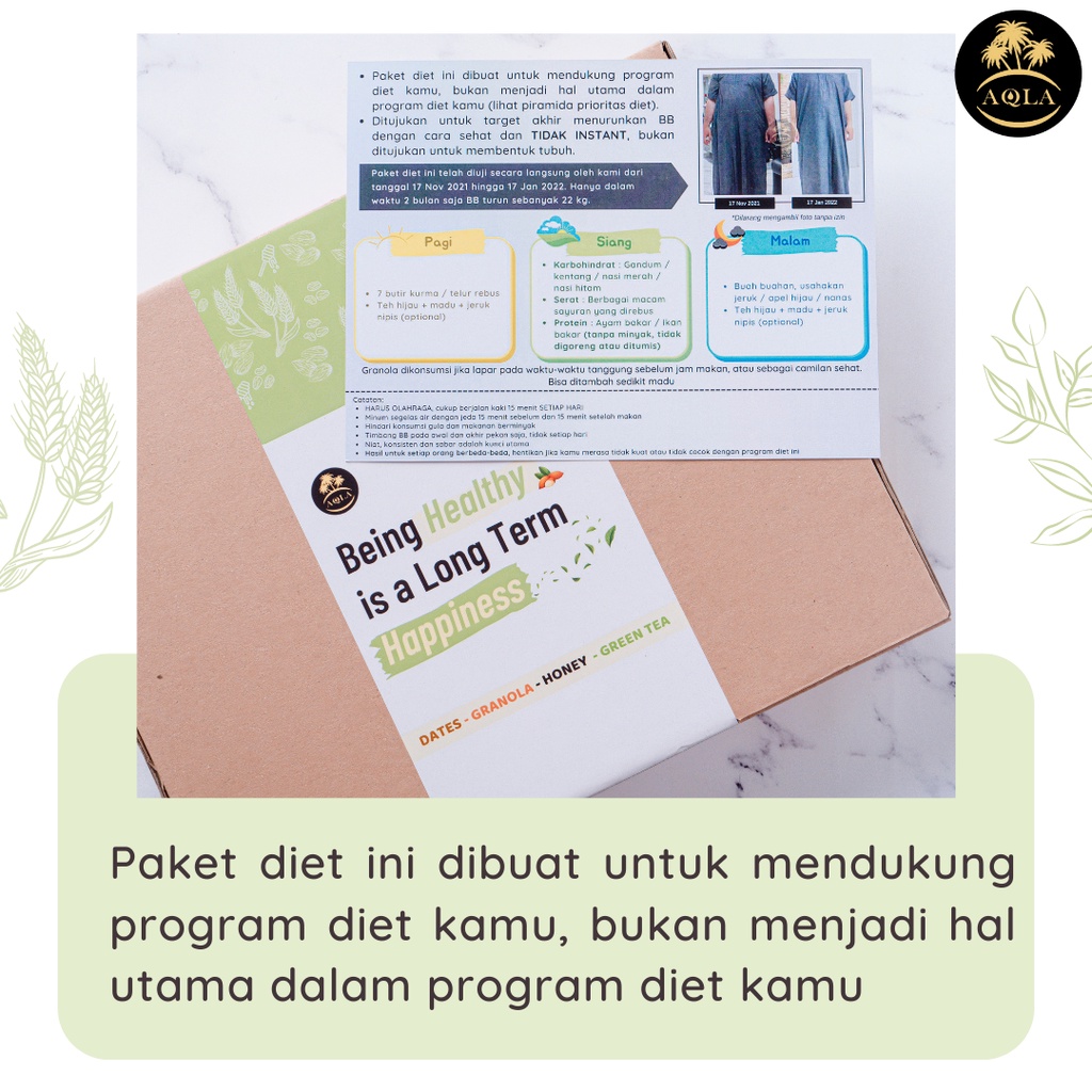 Paket Diet Herbal Alami / Diet Sehat Kurma Granola Madu Teh Hijau / Pola Hidup Sehat 7 hari