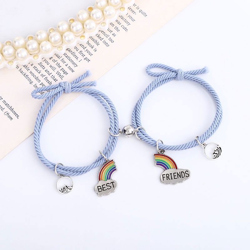 2 Pcs Gelang Couple Magnet Pasangan Liontin Kreatif Pesona Gelang Perhiasan Hadiah Kekasih/ Couple Magnetic Attract Braided Pasangan Gelang Tali Magnetik - PD