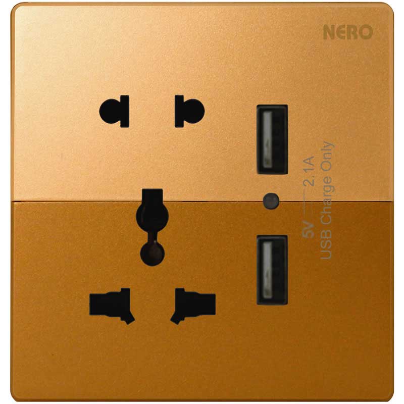 DAYTONA Z491-Gold Stop Kontak Universal + Double Port USB NERO