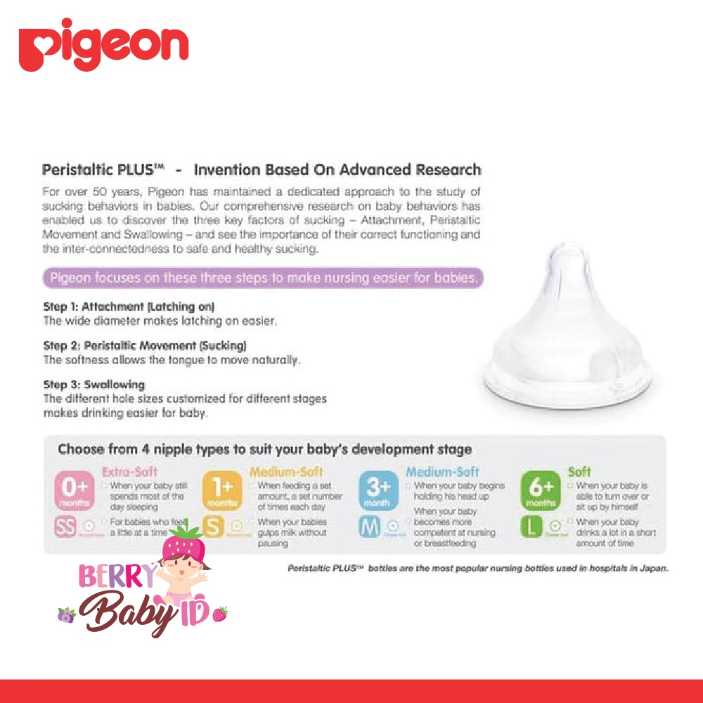 Pigeon Peristaltic Plus Wide Neck Nipple Dot Teat Botol Susu Bayi Berry Mart